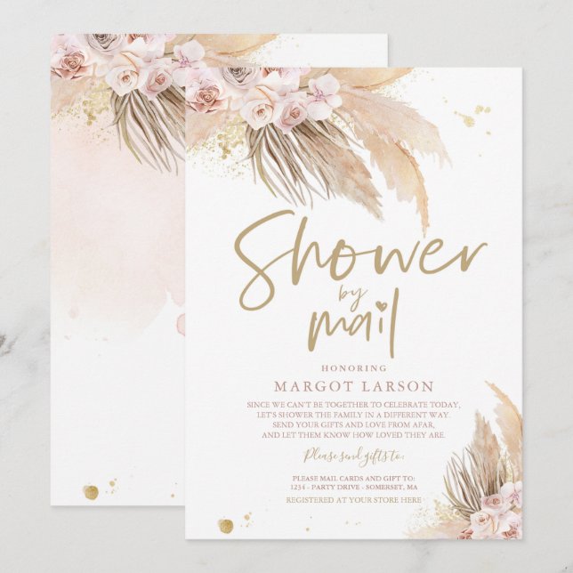 Pampas Grass Bohemian Shower by Mail Baby Shower Inbjudningar (Fram/baksida)