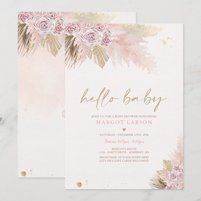 Pampas Grass Bohemian Tropical Girl Baby Shower Inbjudningar (Fram/baksida)
