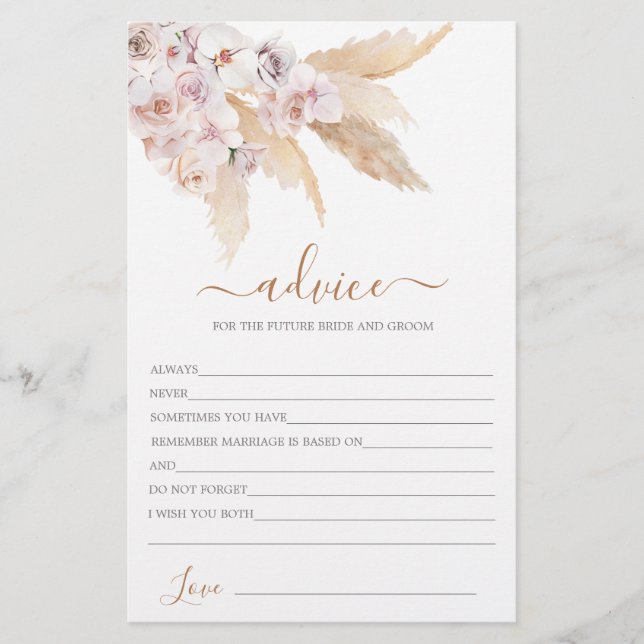 Pampas Grass Boho Advice for Bride Card (Framsida)