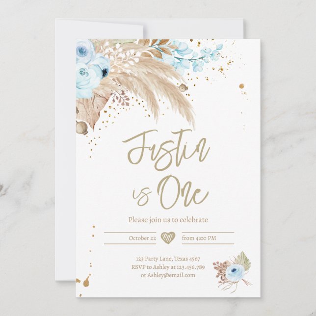 Pampas Grass Boho ANY AGE Rustic Boy Birthday Invi Inbjudningar (Framsida)