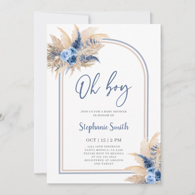 Pampas Grass Boho Baby Shower Boy-inbjudan Inbjudningar (Framsida)