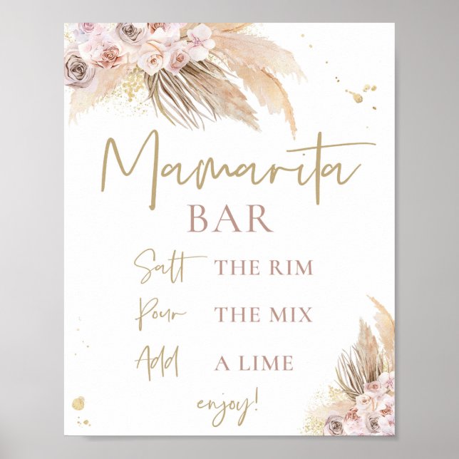 Pampas Grass Boho Baby Shower Decor Mamarita-tecke Poster (Framsidan)