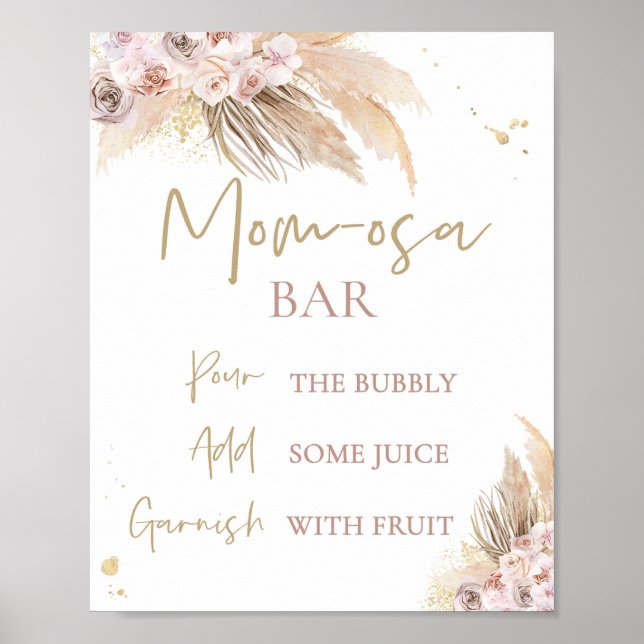Pampas Grass Boho Baby Shower Decor Momosa-tecken Poster (Framsidan)