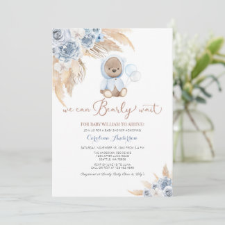 Pampas Grass Boho Bear Baby Shower-inbjudan Inbjudningar