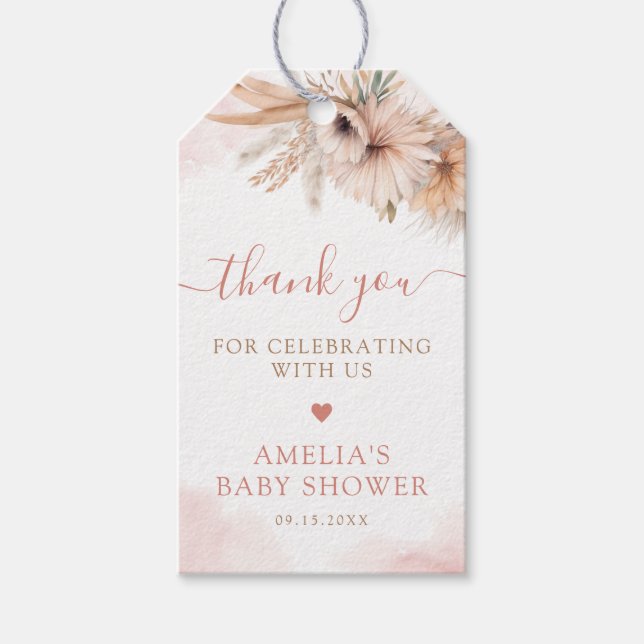 Pampas Grass Boho Blommigt Dessert Baby Shower Presentetikett (Framsidan)