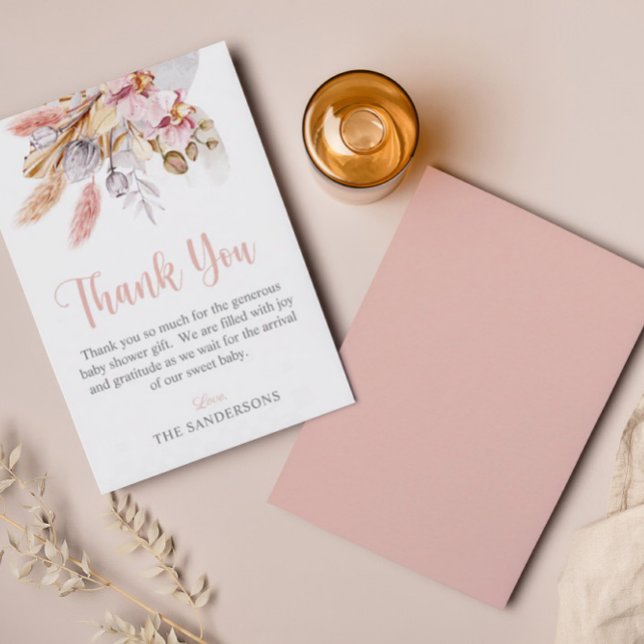 Pampas Grass Boho Blommigt  Rosa Baby Shower Tack Kort (Skapare uppladdad)