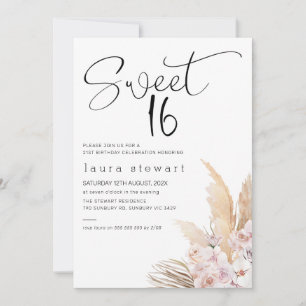 Pampas Grass Boho Blommigt Sweet 16:e födelsedagen Inbjudningar