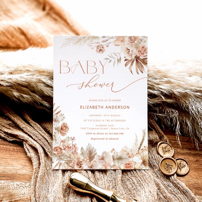 Pampas Grass Boho Bohemian Blommigt Baby Shower Inbjudningar (Skapare uppladdad)