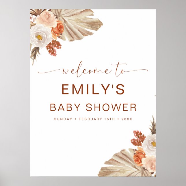 Pampas Grass Boho Bohemian Desert Baby Shower Poster (Framsidan)