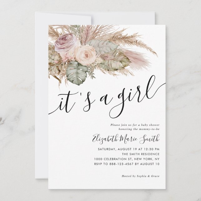 Pampas Grass Boho Bohemian Det är en babystötare Inbjudningar (Framsida)