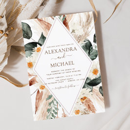 Pampas Grass Boho Bohemian Eucalyptus Bröllop Invi Inbjudningar