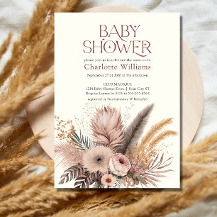 Pampas Grass Boho Bohemian Girl Baby Shower Inbjudningar