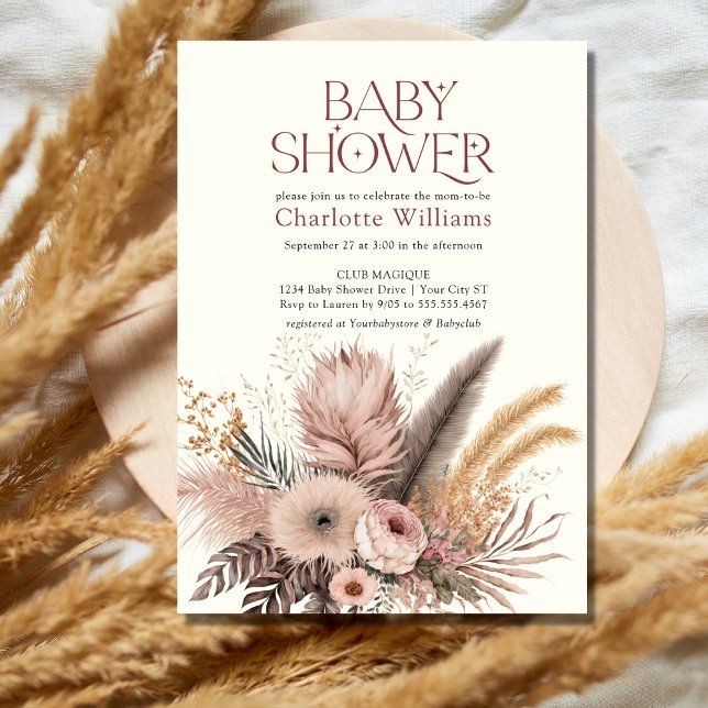 Pampas Grass Boho Bohemian Girl Baby Shower Inbjudningar (Skapare uppladdad)