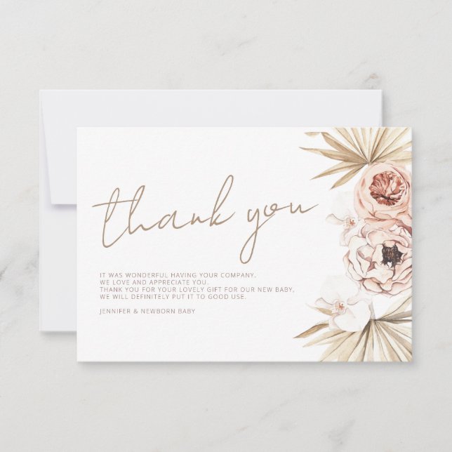 Pampas Grass Boho Bohemian Tack Baby Shower Kort (Framsida)