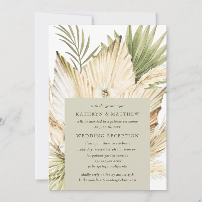 Pampas Grass Boho Bouquet Wedding Reception only Inbjudningar (Framsida)