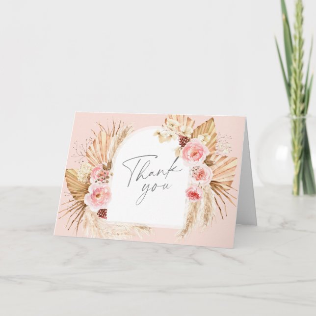 Pampas Grass Boho Bröllop Blommigt Arch Modern - t Tack Kort (Framsida)