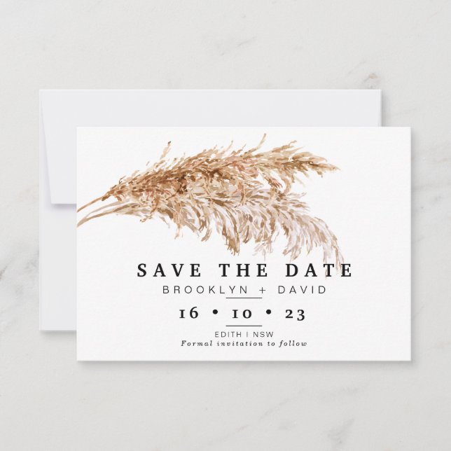 Pampas Grass Boho Bröllop spara datum Card Inbjudningar (Framsida)
