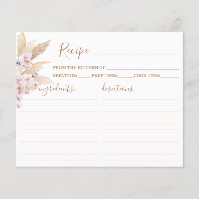 Pampas Grass Boho Chic Recept Card (Framsida)