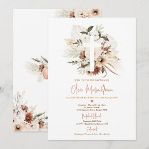 Pampas Grass Boho Fall Pumpkin Baptism Christening Inbjudningar
