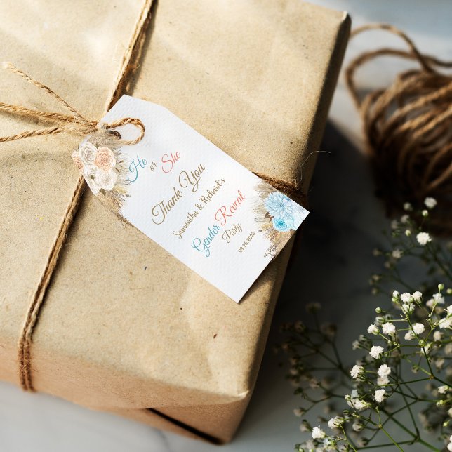 Pampas Grass Boho Gender Reveal Tack Favor Presentetikett (Skapare uppladdad)