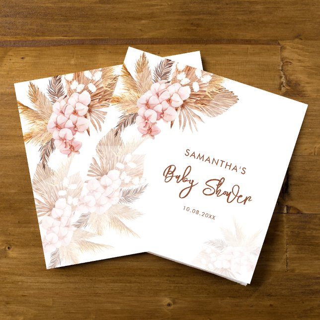 Pampas Grass Boho Girl Baby Shower Pappersservett (Pampas Grass Script Baby Shower Terracotta Paper Napkins)