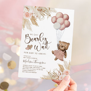 Pampas Grass Boho Girl Bear Baby Shower-inbjudan Inbjudningar