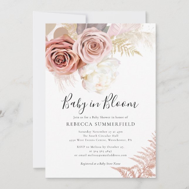 Pampas Grass Boho Girl Fall Baby Shower Inbjudningar (Framsida)