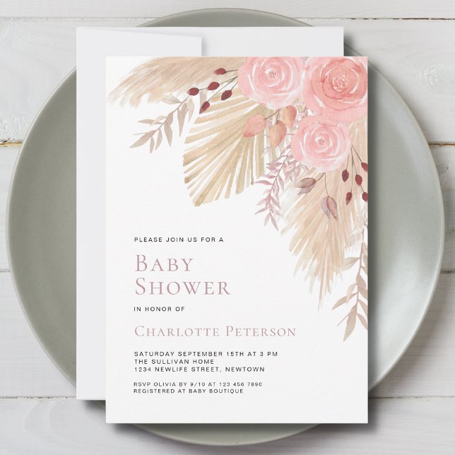 Pampas Grass Boho Girl Girl Shower Inbjudningar (Skapare uppladdad)