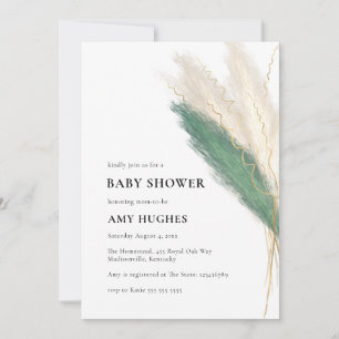 Pampas Grass Boho Grönt Guld Baby Shower Inbjudningar