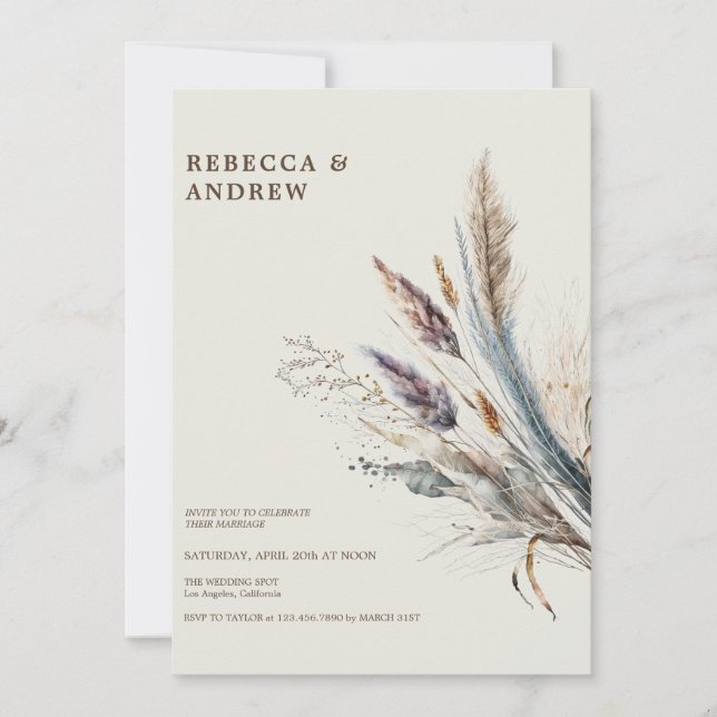 Pampas Grass | Boho Minimalist Bröllop Inbjudningar (Framsida)
