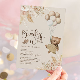 Pampas Grass Boho Nalle Baby Shower Inbjudningar