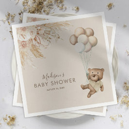 Pampas Grass Boho Nalle Baby Shower Napkins Pappersservett
