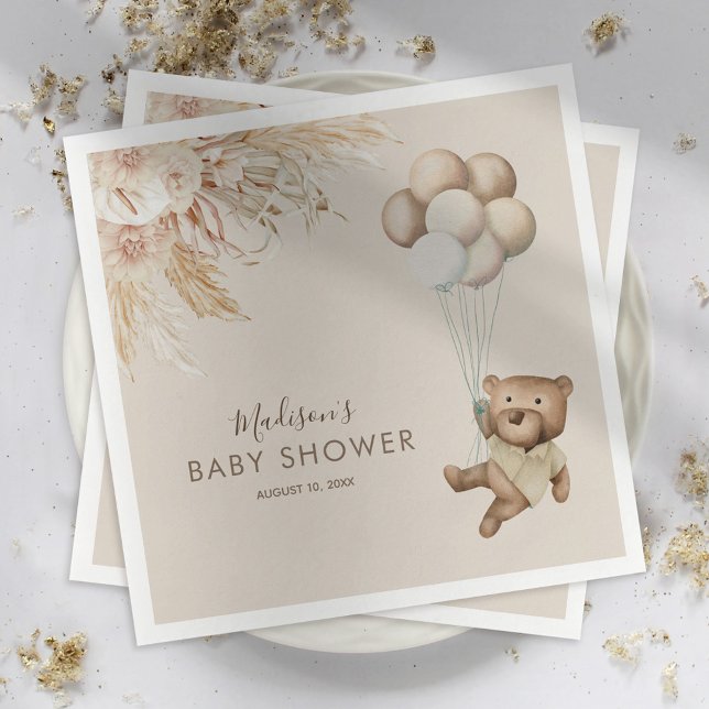 Pampas Grass Boho Nalle Baby Shower Napkins Pappersservett (Skapare uppladdad)