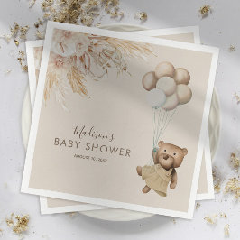 Pampas Grass Boho Nalle Baby Shower Pappersservett