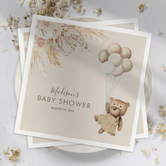Pampas Grass Boho Nalle Baby Shower Pappersservett (Skapare uppladdad)