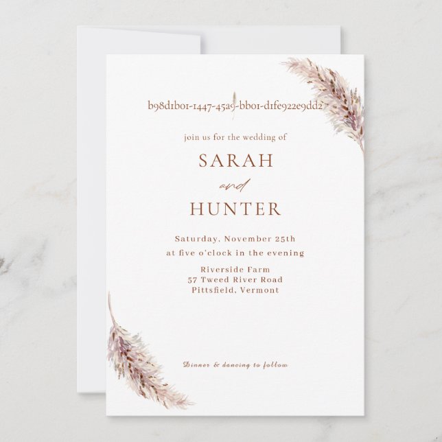 Pampas Grass Boho Photo QR Code Bröllop Inbjudningar (Framsida)