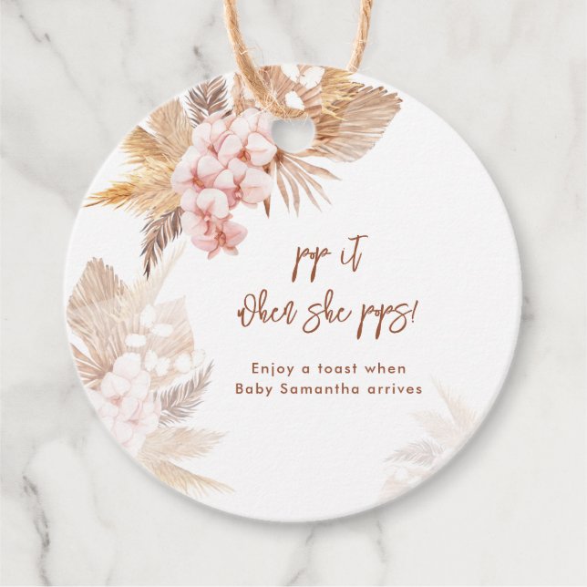 Pampas Grass Boho Pop It Baby Shower Gåvor Etiketter (Framsida)