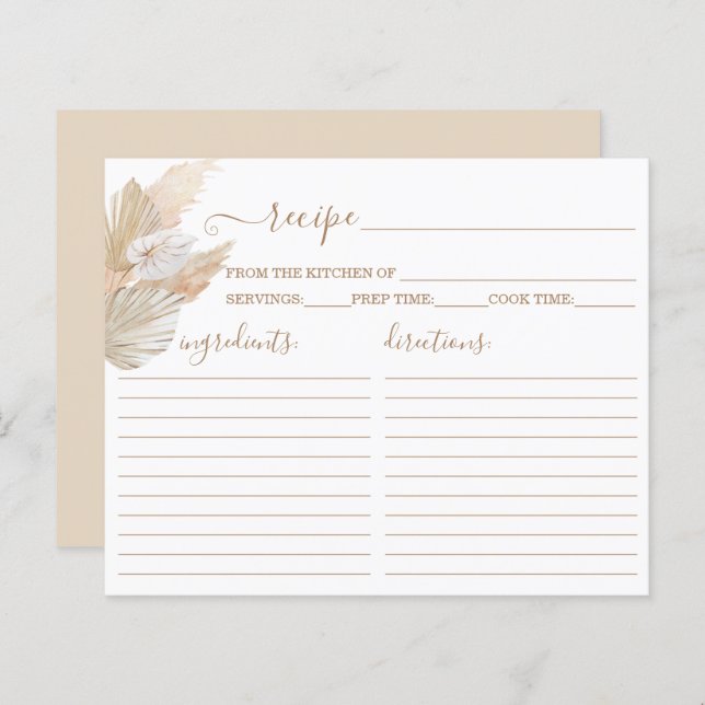 Pampas Grass boho recept Card (Fram/baksida)