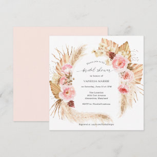 Pampas Grass Boho Rosa Blommigt Möhippa Inbjudningar