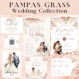 Pampas Grass Boho Rosa QR-kodhölje Anteckningskort