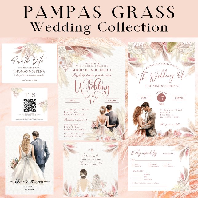 Pampas Grass Boho  Rosa QR-kodhölje Anteckningskort (Skapare uppladdad)
