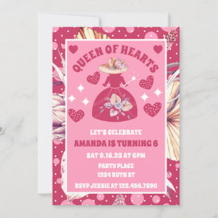 Pampas Grass Boho Rosa Queen of Hearts Birthday Inbjudningar
