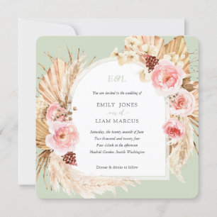 Pampas Grass Boho Sage Grönt Blommigt Square Bröll Inbjudningar