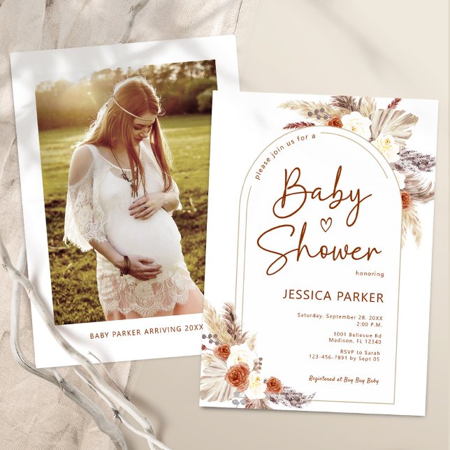 Pampas Grass Boho Terracotta Photo Baby Shower Inbjudningar (Skapare uppladdad)