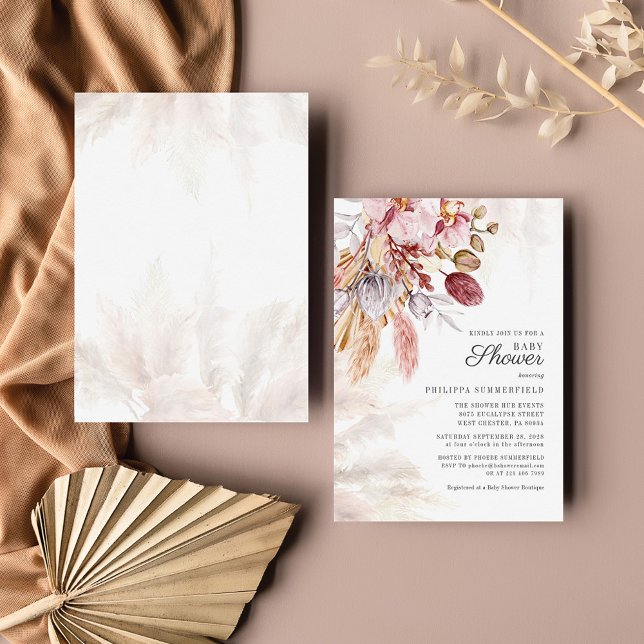 Pampas Grass Boho-torkade blommor Baby Shower Inbjudningar (Skapare uppladdad)
