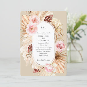 Pampas Grass Boho vattencolor Beige Bröllop Inbjudningar