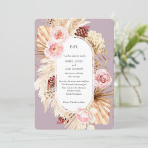 Pampas Grass Boho vattencolor Mauve Blommigt Bröll Inbjudningar