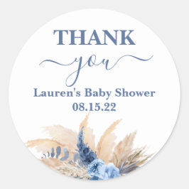 Pampas Grass Boy Shower Round Sticker Runt Klistermärke