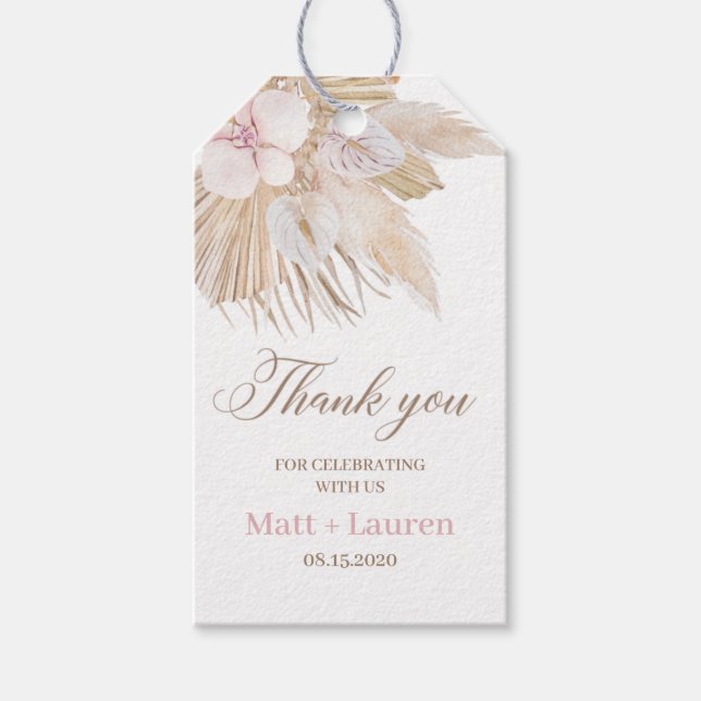 Pampas Grass bröllop Presentetikett (Framsidan)