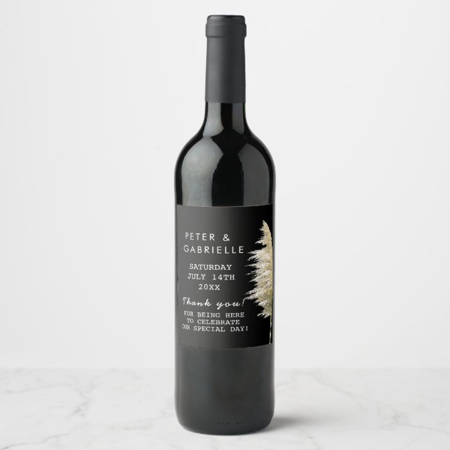 Pampas Grass Bröllop Vin Flaska Vinflaska Etikett (Framsida)